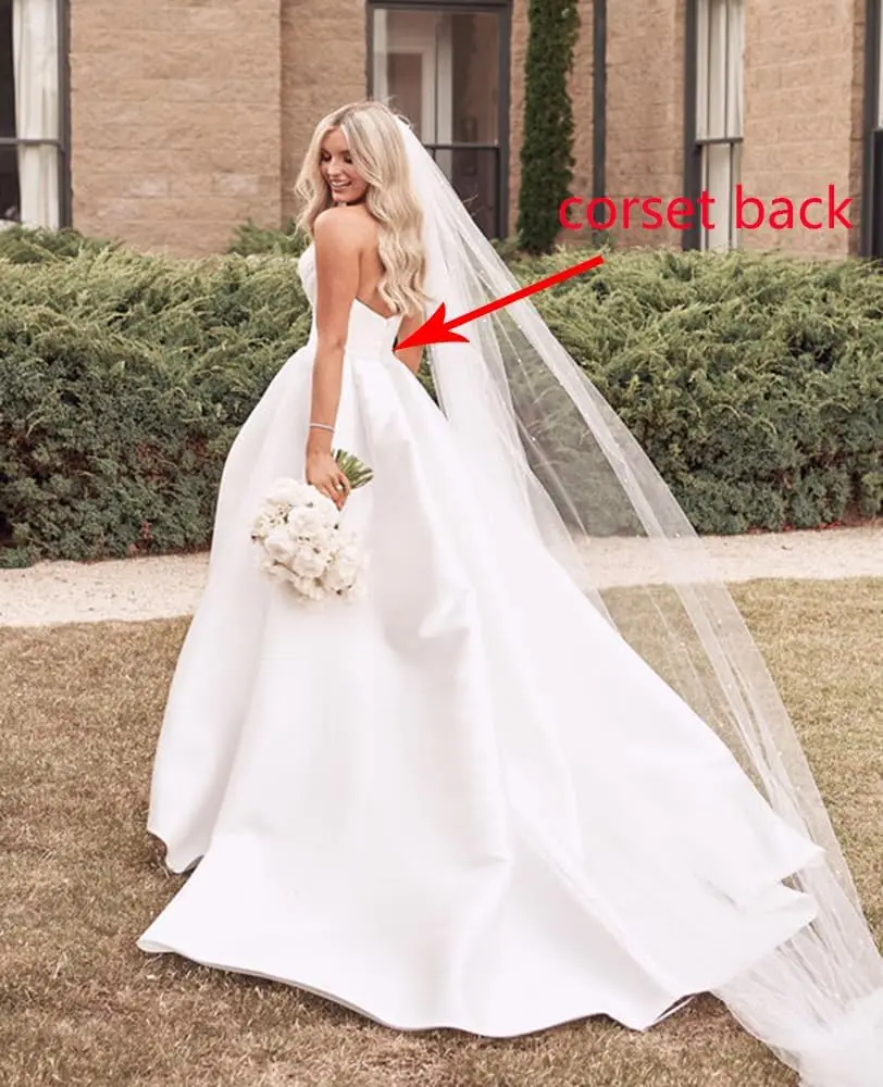 Abito da ballo in raso bianco senza spalline Abito da ballo formale con pieghe lunghe con spacco e tasche per abito da sera da donna