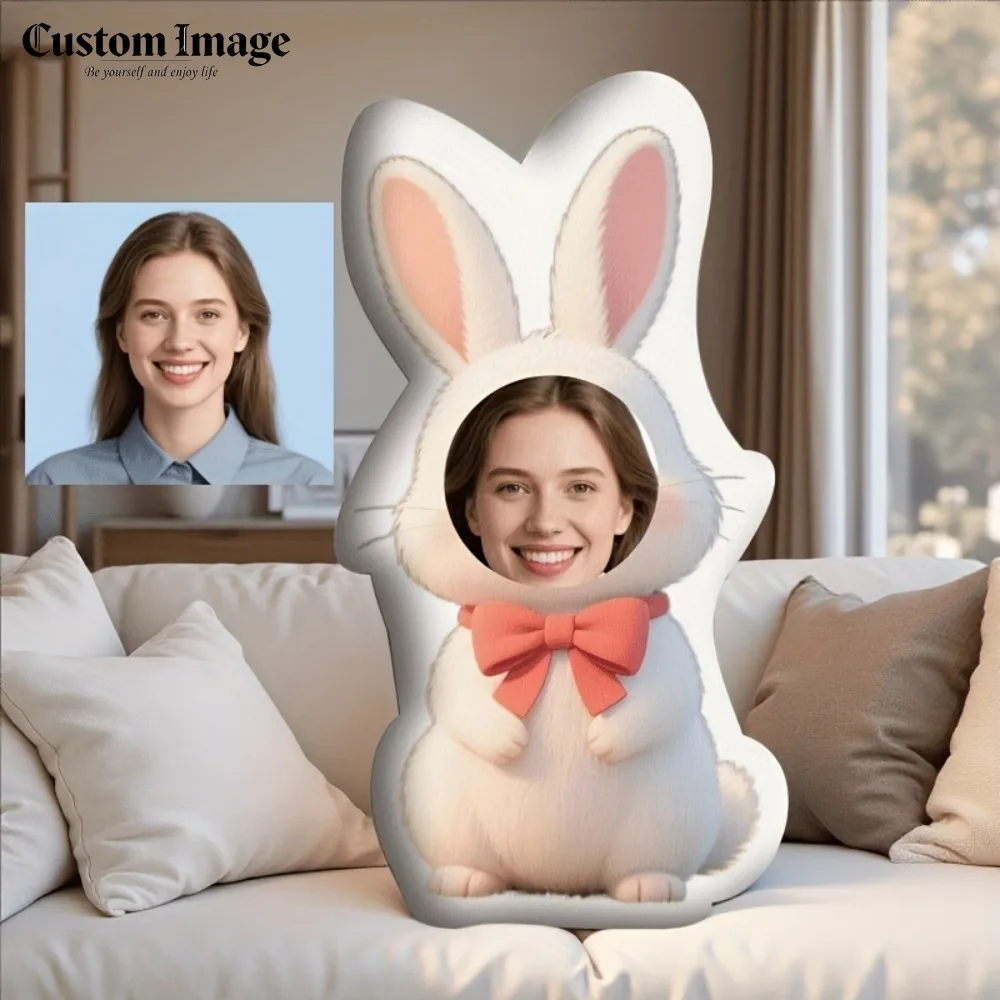 

Custom Theme Photo Pillow, Upload Custom Photo, Pink Bow Rabbit Design, Ideal for Birthdays & Personalized Anniversaries