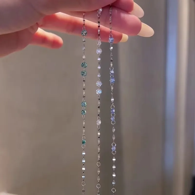 AETEEY 925 Sterling Silver Blue Rhinestone Bracelet for Women, Exquisite Simple Versatile Jewelry Gift