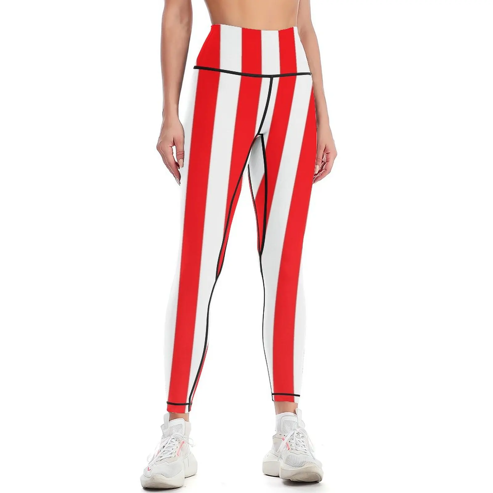 

Large Christmas Red and White Cabana Tent Stripe Leggings gym's sportswear sport set exercise clothing for Womens Leggings