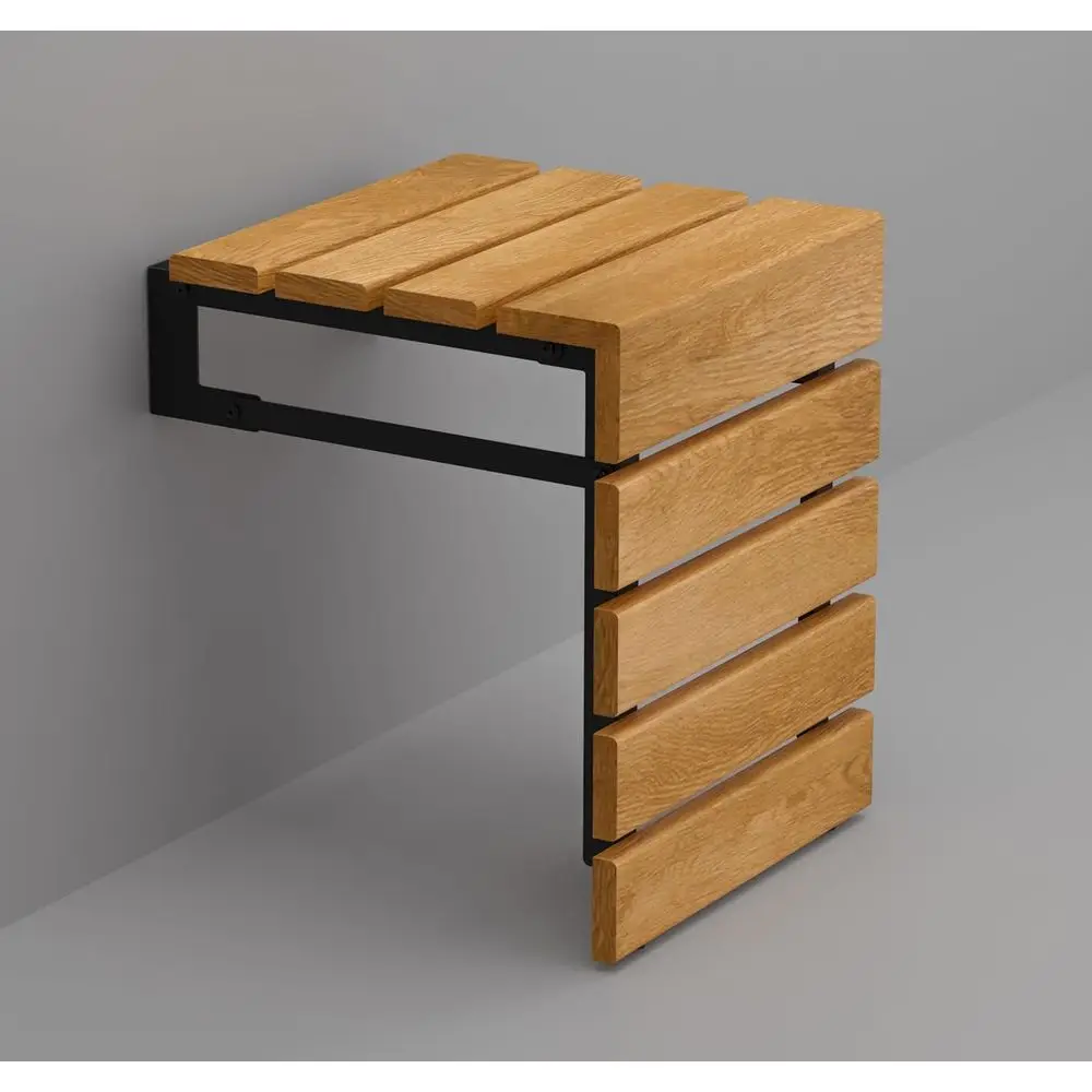Wall-Mounted Teak Shower Seat - Bathroom Stool for Seniors, Disabled, and Pregnant, Water-Resistant Outdoor Bench (Natural)