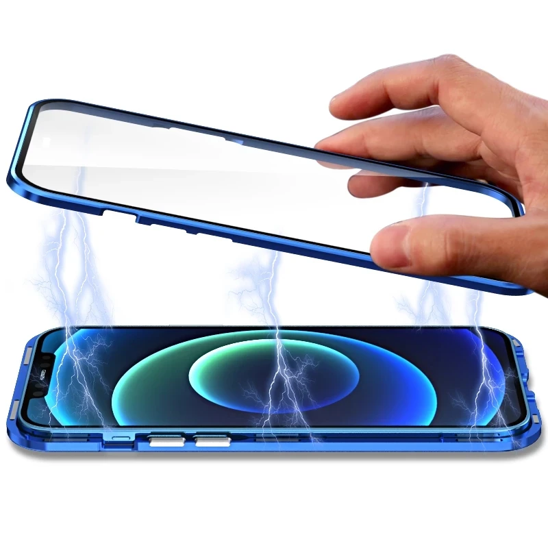 IPhone Anti peeping Double sided Glass Cover 15 14 13 12 11 Pro Max iPhone X XR XS Max 7 8 Plus SE2020 Metal Magnetic Phone Case