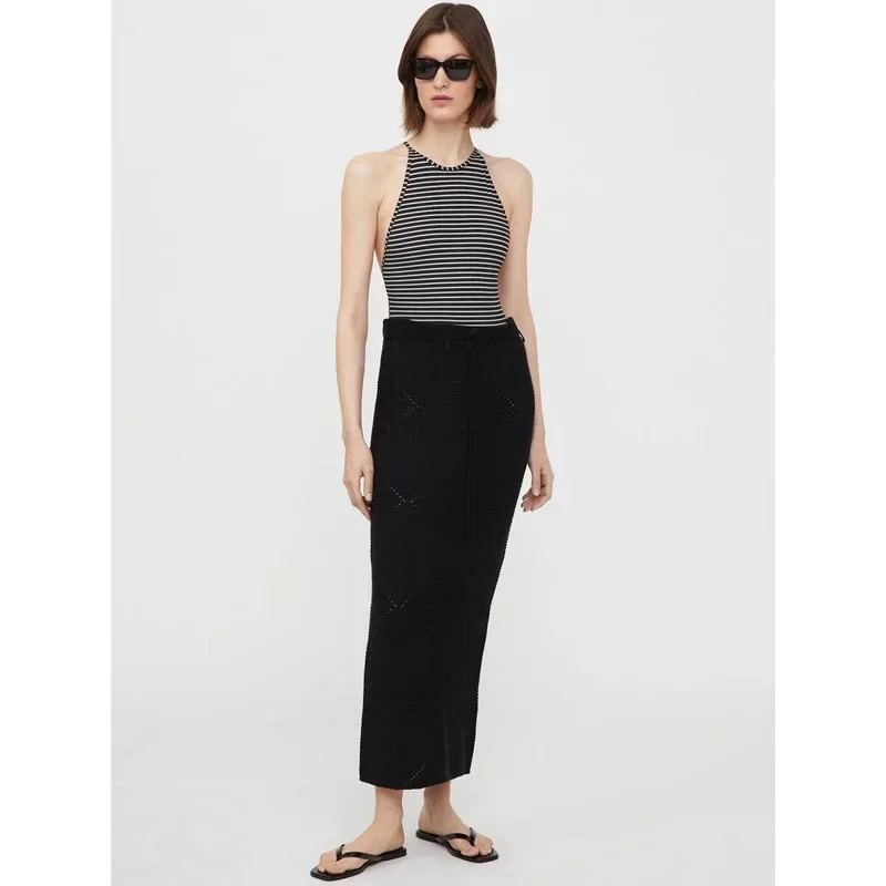 Pop TT New Nicheknit Women's High-Waisted Diamond Pattern Belted Skirt Spring Autumn 2024 Style One-Step Skirt
