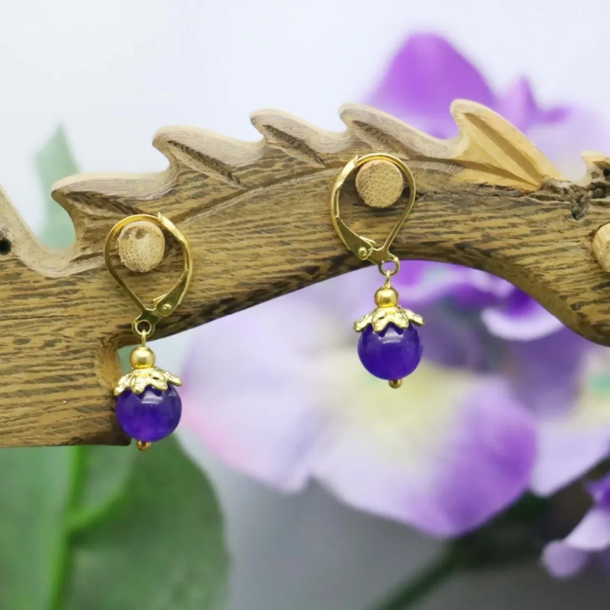 

8mm Round Purple Jade Chalcedony Beads Stone Earrings Eardrop Accessory Crafts Earbob Women Girls Ladies Gifts Jewelry Making
