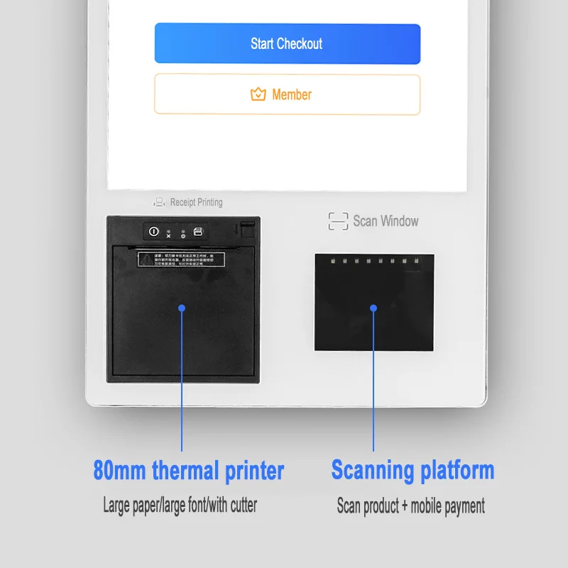 Biurkowy kiosk z ekranem dotykowym 21,5 cala Restauracja Maszyna do samodzielnego zamawiania z skanerem 2D i drukarką 58 mm Nieozłączony terminal płatniczy