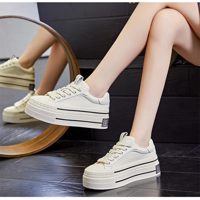 Genuine leather small white shoes ladies spring 2024 new women's casual fashion thick-soled heightened sports shoes