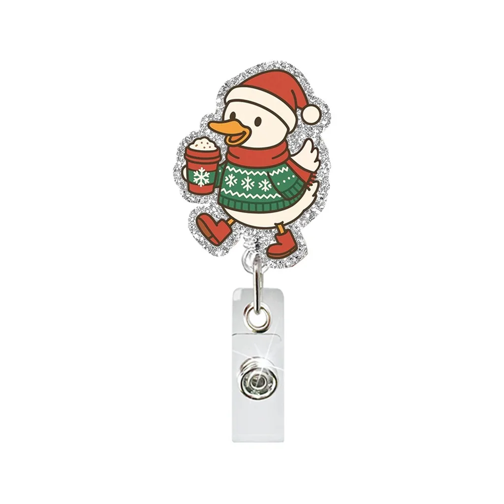 Acrylic Badge Reel Glossy Christmas Goose Badge Reel Retractable Id Badge Holder Compact For Work Ids Office Staff Friends
