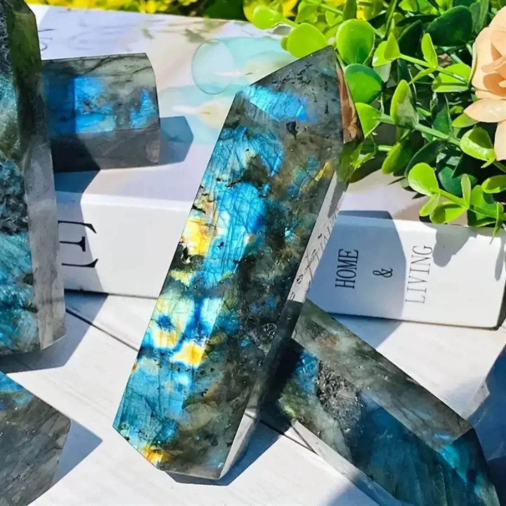 Natural Labradorite Tower Point Obelisk Polished Healing Crystal Magic Wand Ornament Room Living Room Office Decor Festival Gift