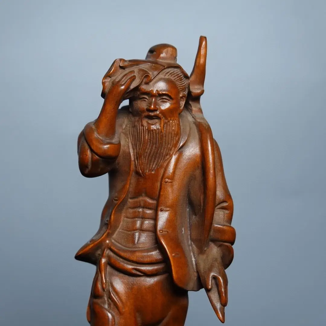 Hand Carved Wood Farmer Statue Figurine Desktop Ornaments Home Decoration