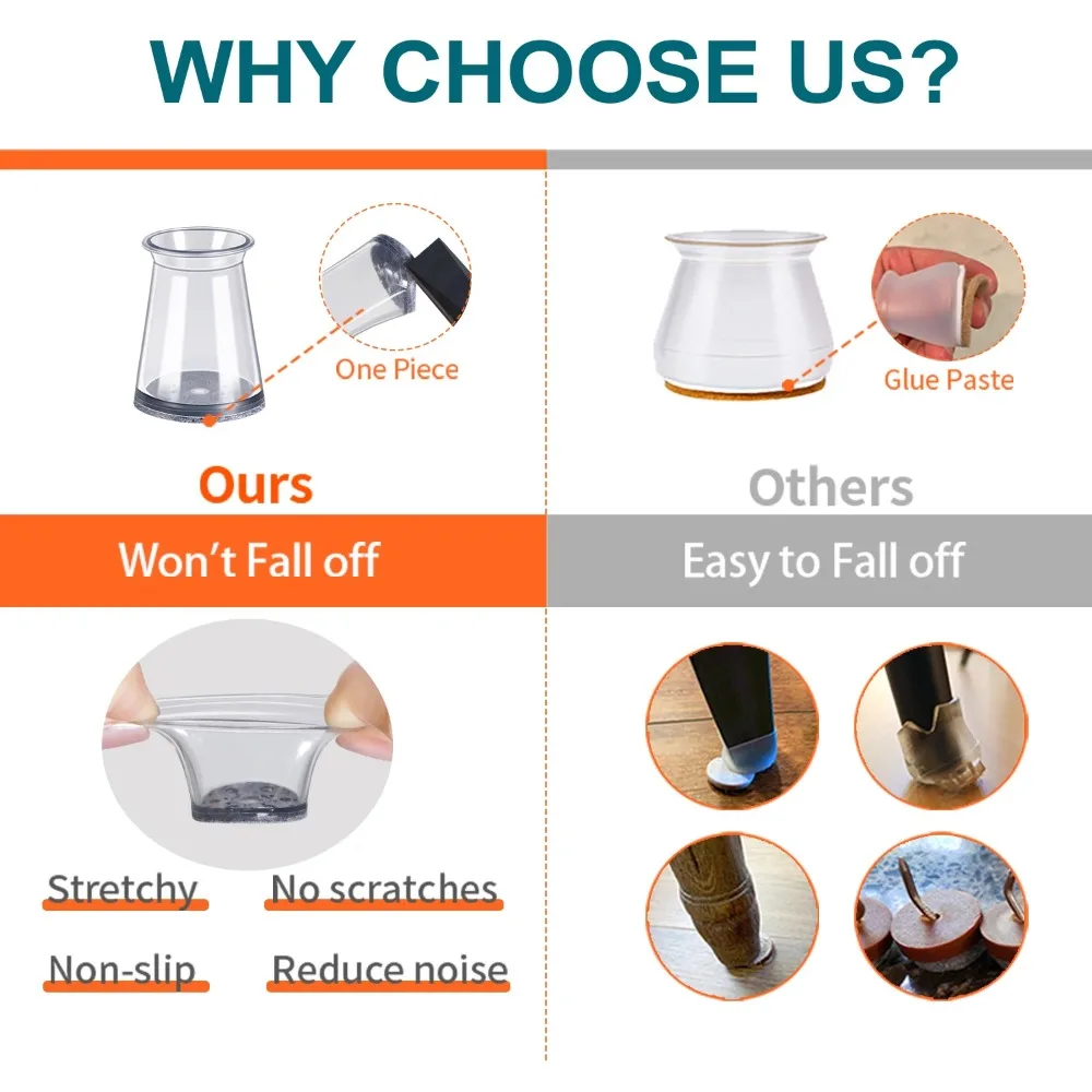 28PCS 테이블과 의자 발 커버 실리콘 침묵 바닥 보호 두꺼운 내마모성 탄성 테이블 의자 보호 커버