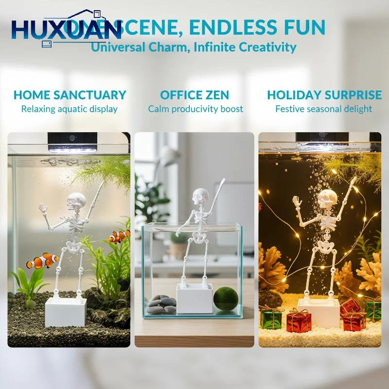 Dancing Skeleton Fish Tank Bubbler Decoration, Interactive Aquarium Landscape Ornament Air Bubbler With Air Hose