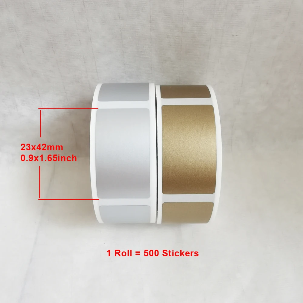 1000 Stuks 23X42Mm Zilver Goud Roze Zelfklevende Kras Van Stickers Diy Handleiding Label Tape Gekrast Kaart Film In Rol