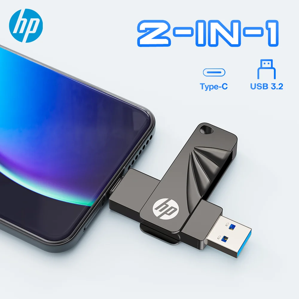 

HP 2 in 1 Flash Drive Type C USB 256G 128G 64G Pendrive High Speed Dual Memory Stick For Smartphone Laptop Rotable Dual Pendrive