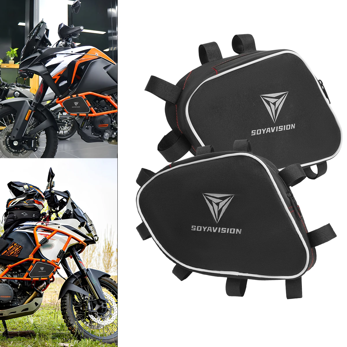 2PC Black Motorcycle Bumper Frame Bags Repair Tool Placement Waterproof Bag Pack Toolbox For 1050 1090 1190 1290 ADV Adventure R