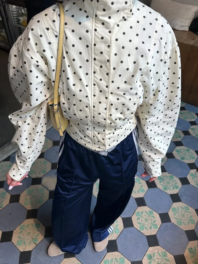 

Тонкие куртки на молнии с длинным рукавом и коротким принтом в горошек, женские повседневные тонкие куртки со стойкой и воротником-стойкой, женское пальто 202, новая верхняя одежда Highstreet