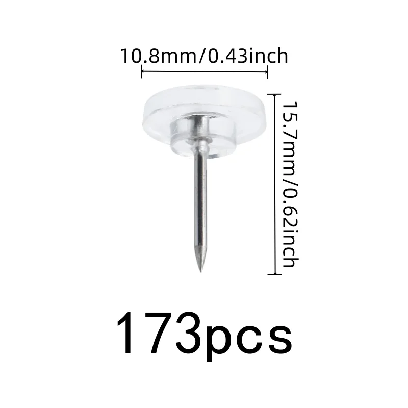 173 pcs Flat Head Push Pins, Transparent Flat Head for DIY Decoration Wall, Multipurpose, Versatile, Practical