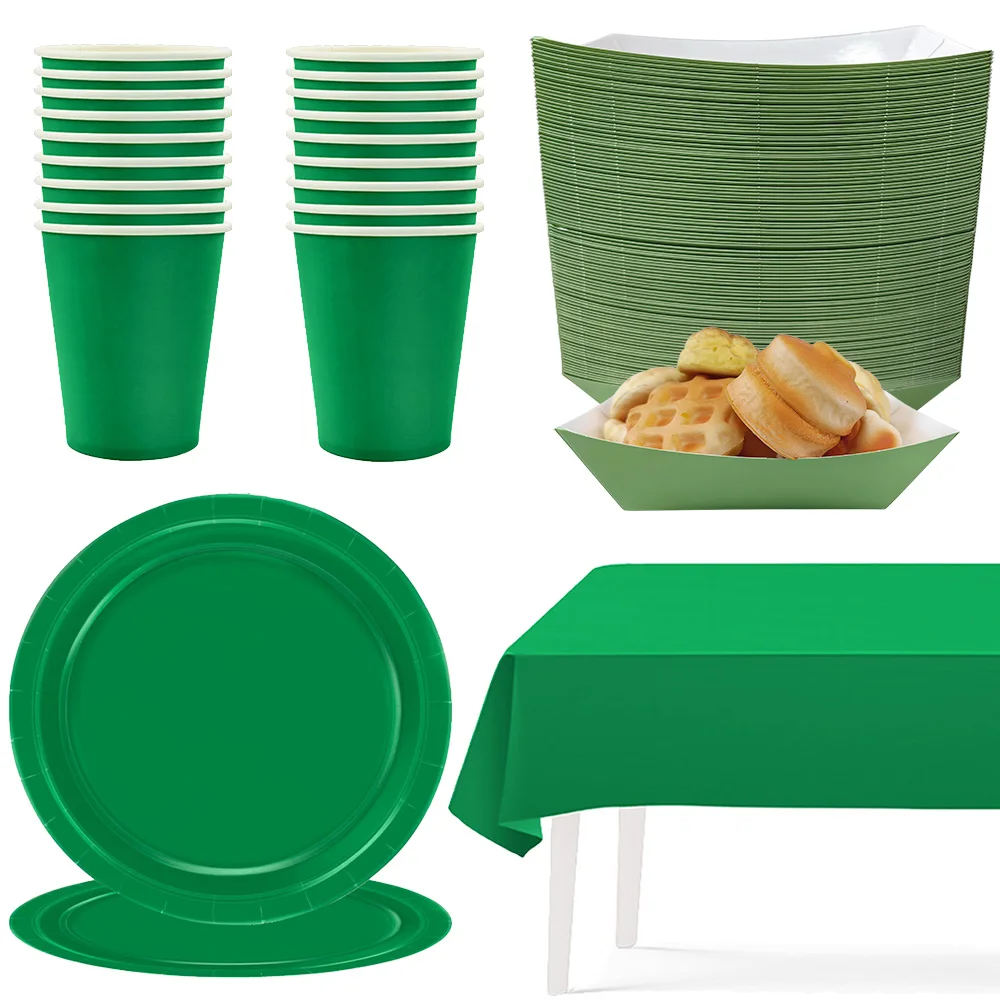 Vajilla Verde Sólida para Fiestas, Platos, Vasos, Servilletas y Bandejas de Papel Verde para Decoración de Bodas, Cumpleaños y Baby Shower