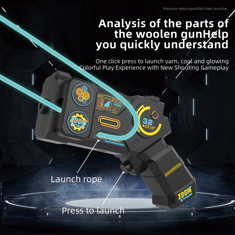 Glow in the Dark Luminous String Rope Launcher One-Click Interactive Stress Relief Toy for Kids Party Gift