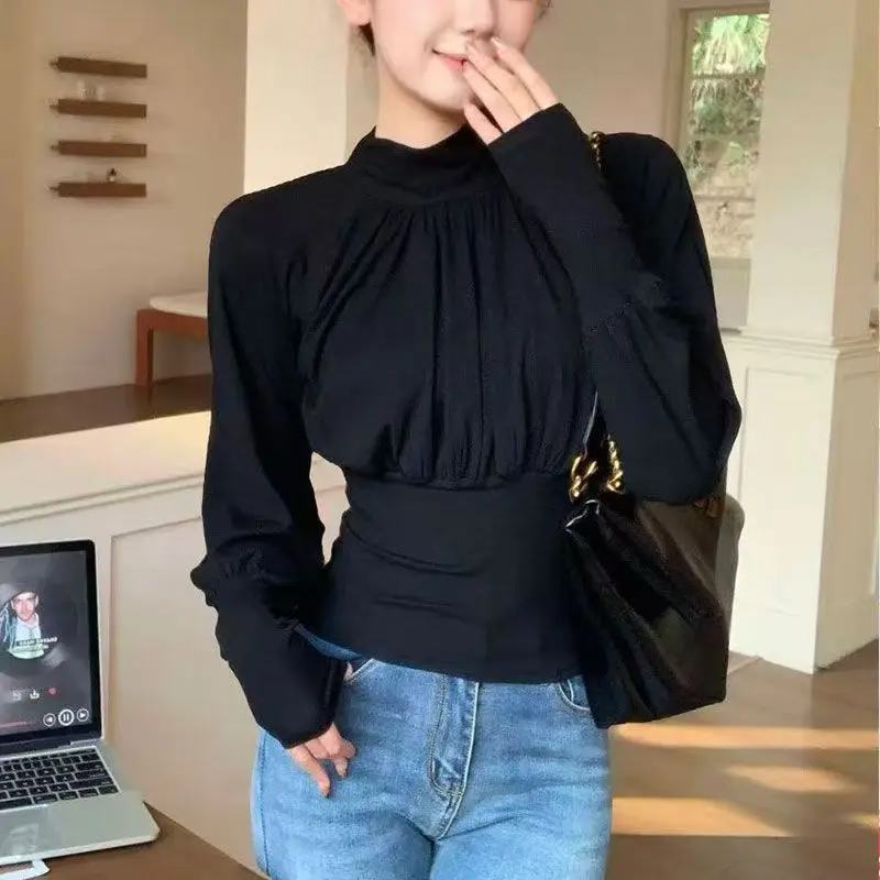 Women Korean Style Y2k Waist Tie Long Sleeve Top Autumn Spring New Relaxed Elegant Outer Wear Slim Fit T-shirt - view 6