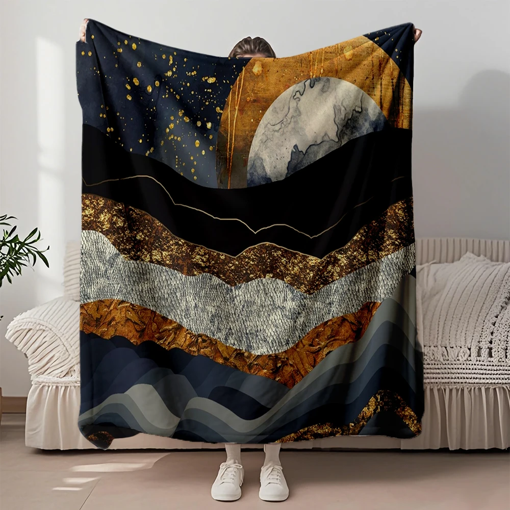 

Featured Flannel Bed Blanket Metallic Mountains Collection Modern Minimalist Microfiber Bedspread Weighted Blanket