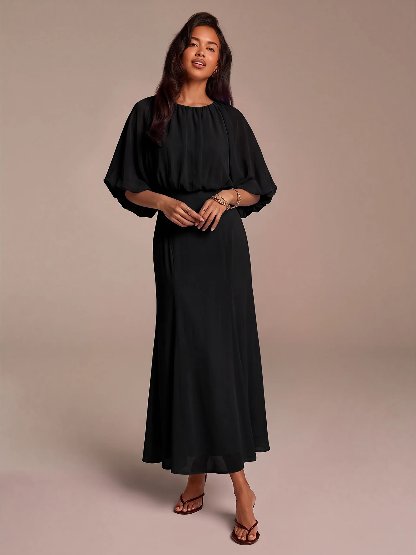 Women's Casual Elegant Blue Chiffon Maxi Dress, Intellectual Commute Outfit, Outing Party Dress