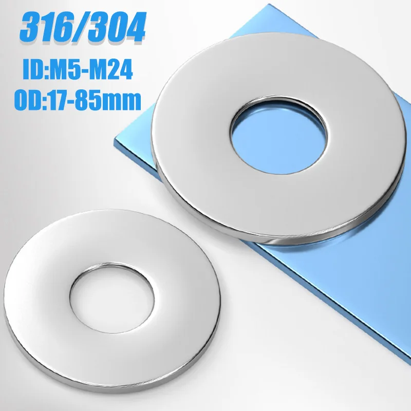 1-20Pcs Large Flat Washer 304 316 Stainless Steel Thickened Enlarged Plain Gasket M5 M6 M8 M10 M12 M14 M16 M18 M20 M22 M24
