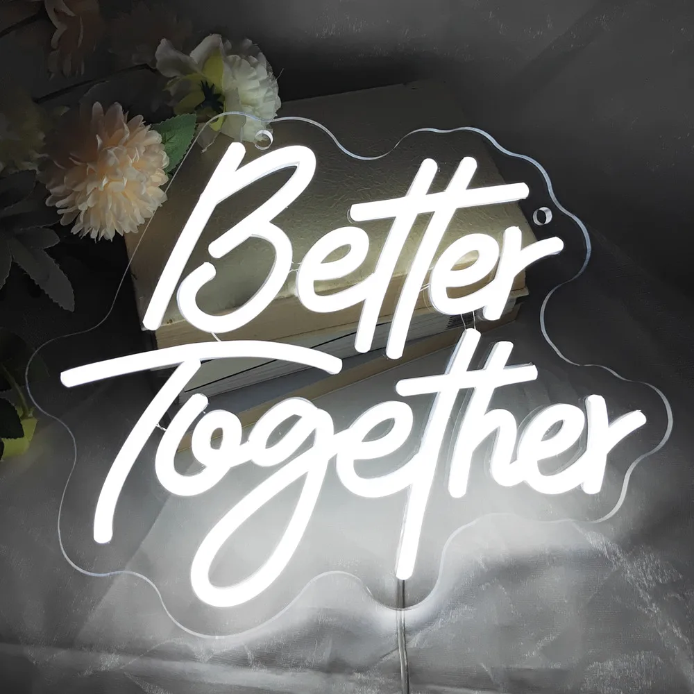 

Dimmable Neon Sign Better Together Text, Acrylic Wedding Light, Room Wall Decoration, Custom LED Letter, 34cm Width