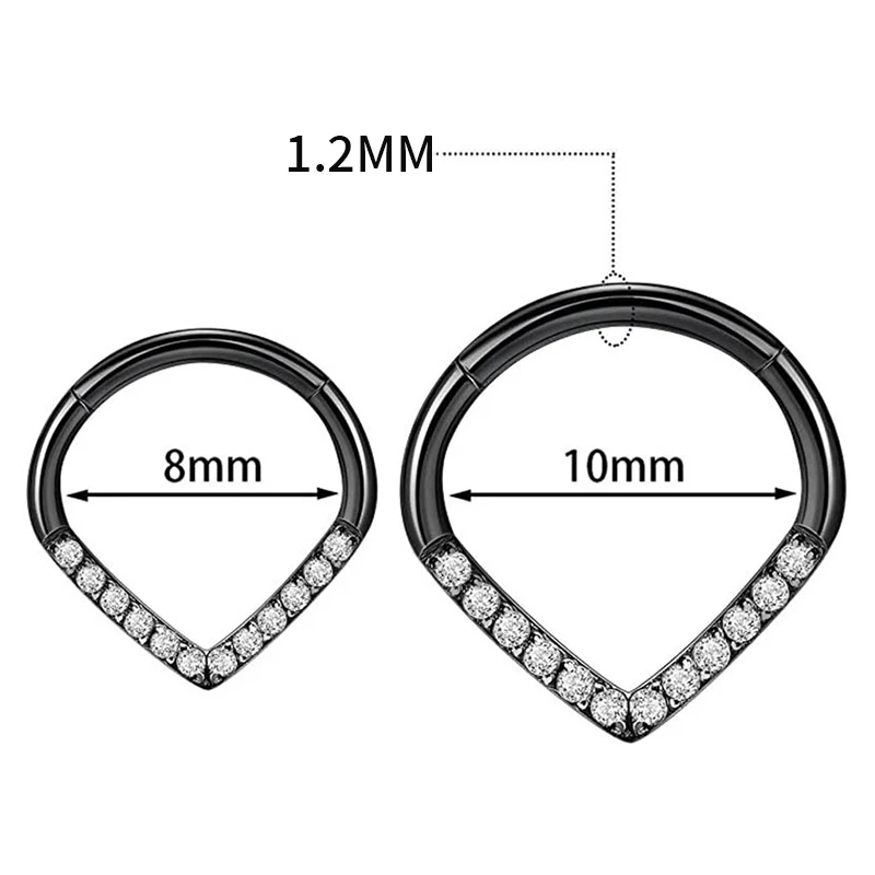 1PC G23 Titanium Hoop CZ Heart Septum Helix Piercing Nose Rings Tragus Cartilage Hinged Segment Earrings Perforated Jewelry gift