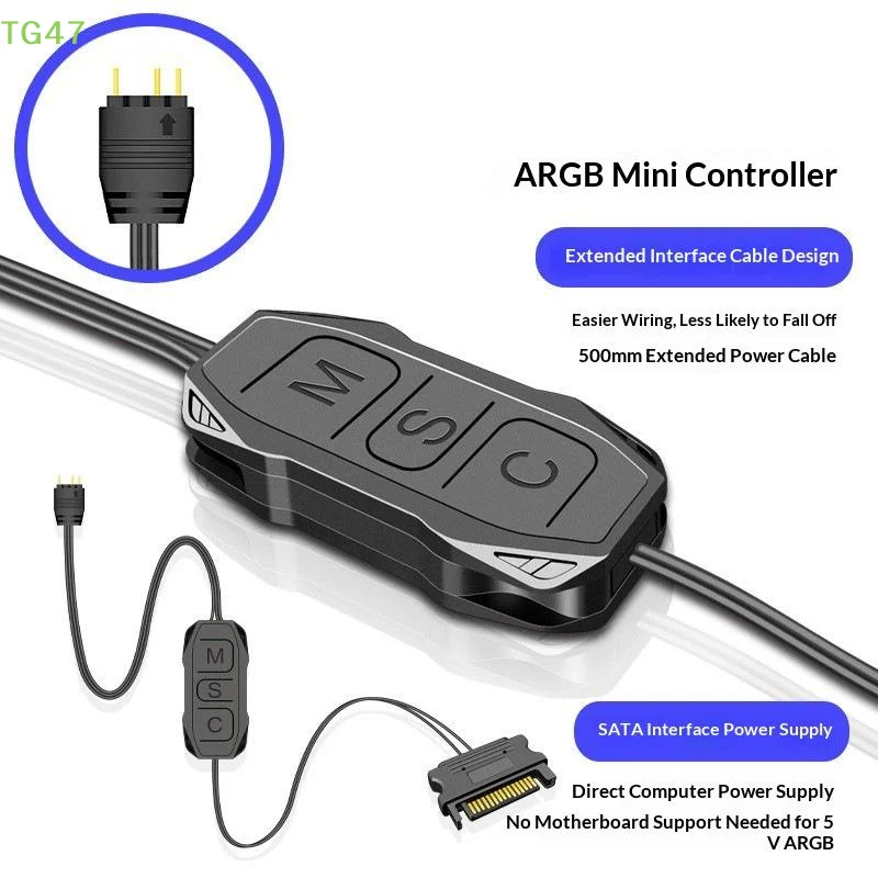 【LS】5V 3-Pin ARGB Lighting Controller Hub SATA Power Adapter for Gaming PC Case RGB LED Strip Fan Sync Control