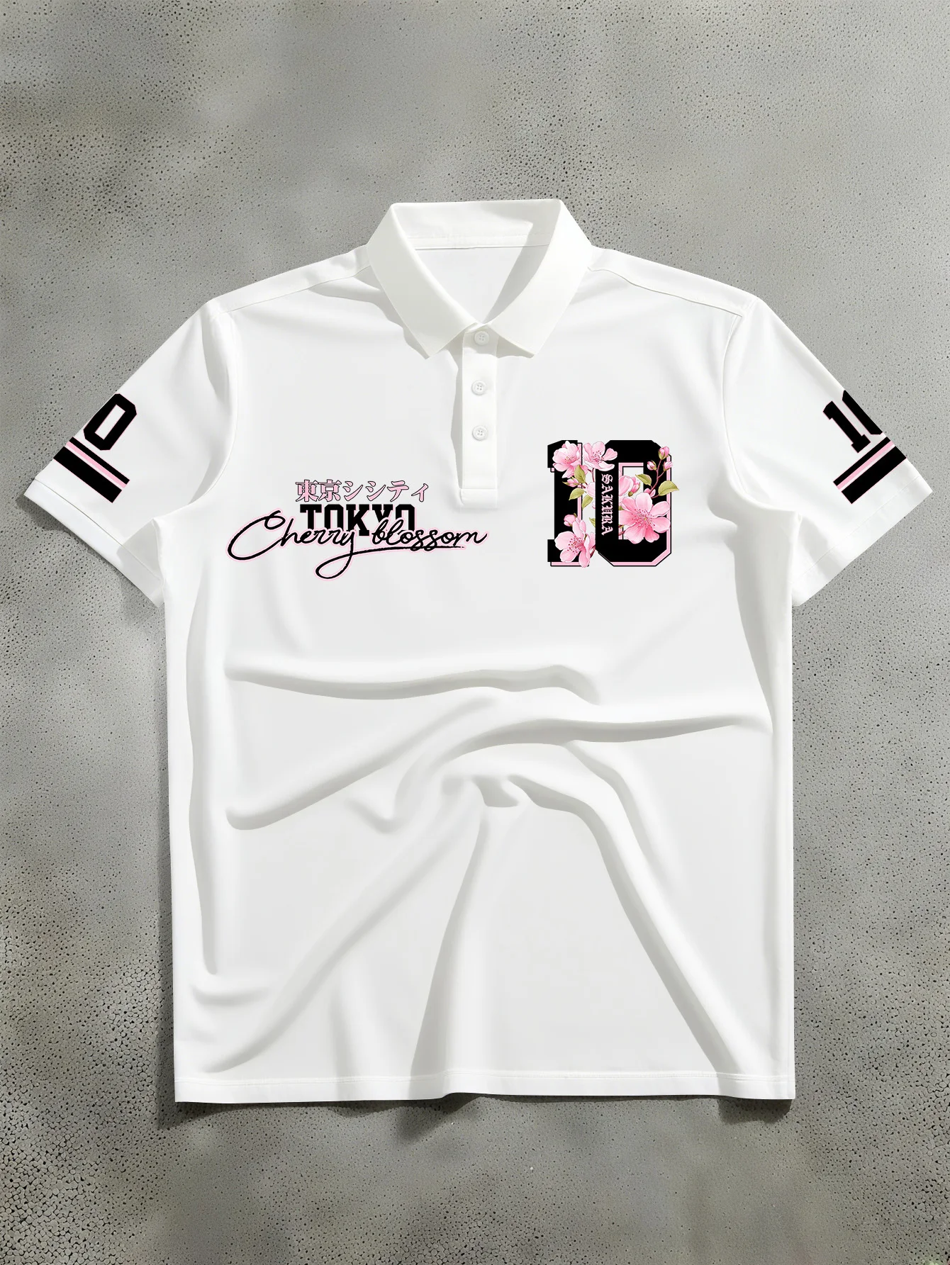 New Men's Short Sleeve Polo Retro Japanese Tokyo Handwritten Printed Polo Shirt