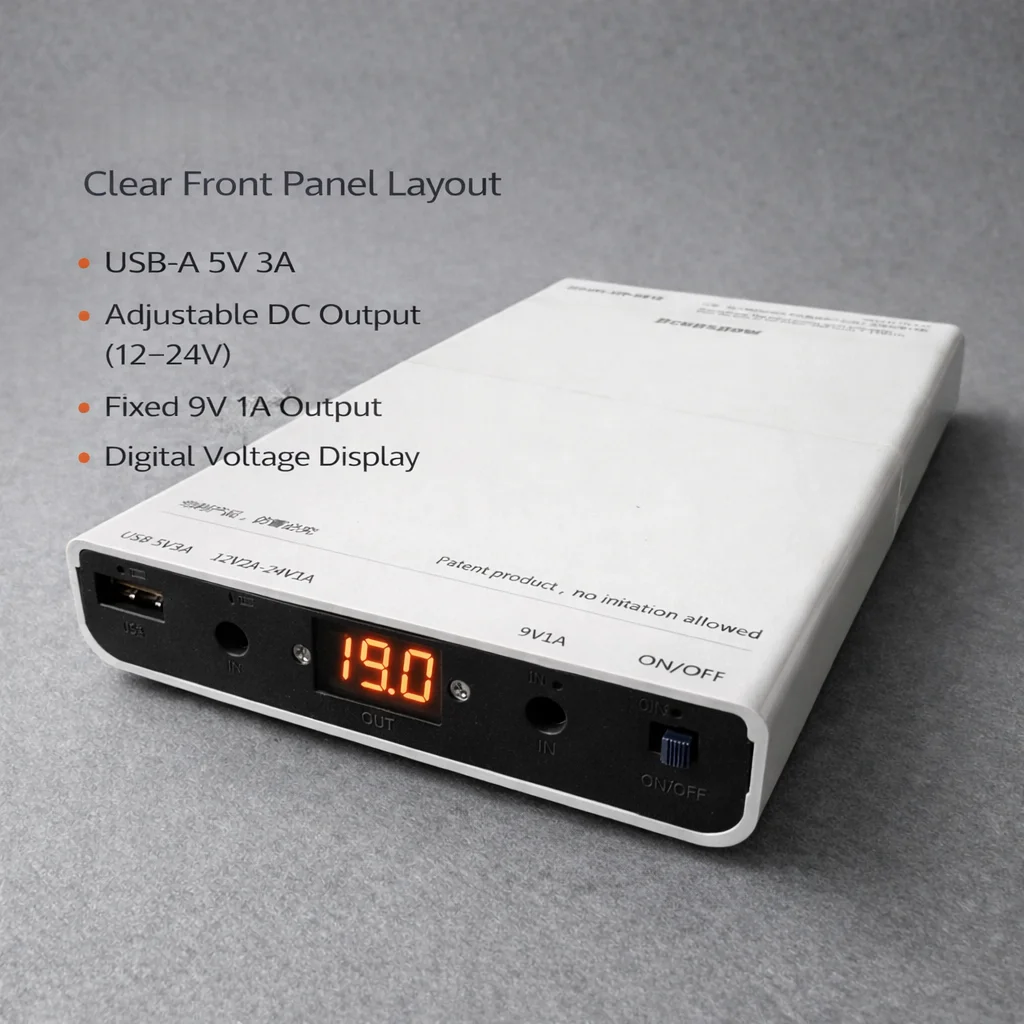12-Cell 18650 UPS Battery Box, Adjustable 9–24V DC Backup Power for Router Modem Camera, Not a Power Bank No Batteries Included