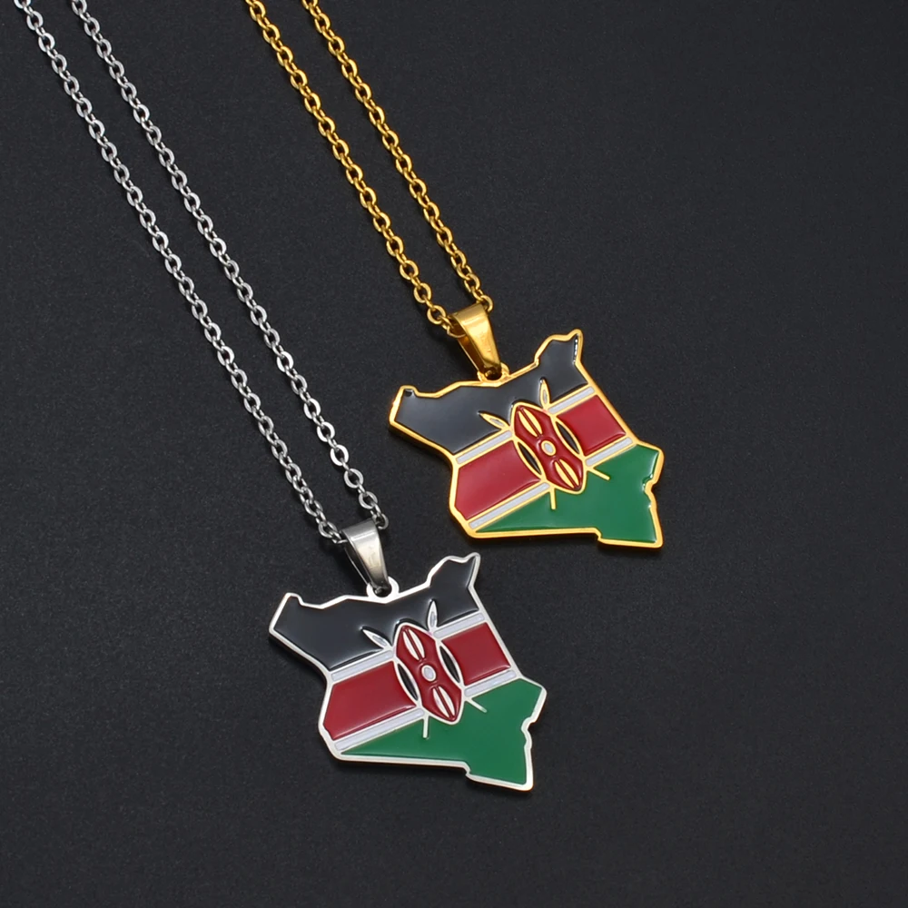 Anniyo Kenya Map Flag Pendant Necklaces Jewellery Kenyan Jewelry kenyans Maps #322201