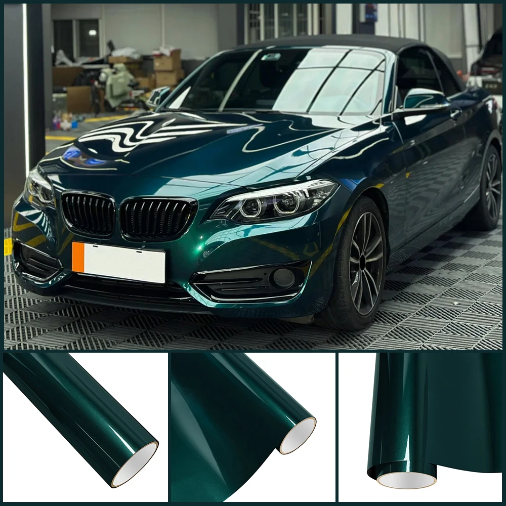 Glossy British Racing Green Metallice PET Wrap Vinyl Film Car Body Protective Cover Stickers Color Decals Auto Decor Accessories