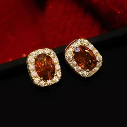 Huitan Geometric Red Cubic Zirconia Stud Earrings for Women Luxury Gold Color Temperament Elegant Female Accessories Jewelry