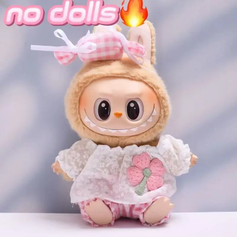 

For Labubu Pendant V1v2v3labubu Clothing Fashion Trend Plaid Overalls Bow Labubu Doll Clothing For Collecting Doll Clothes