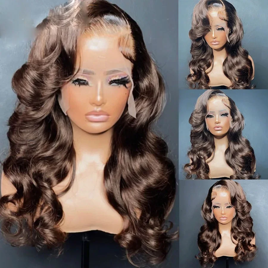 

28" Dark Brown Body Wave 5x5 Silk Base Jewish Human Hair Wig With Baby Hair HD Lace European Hair Preplucked Daily Wig