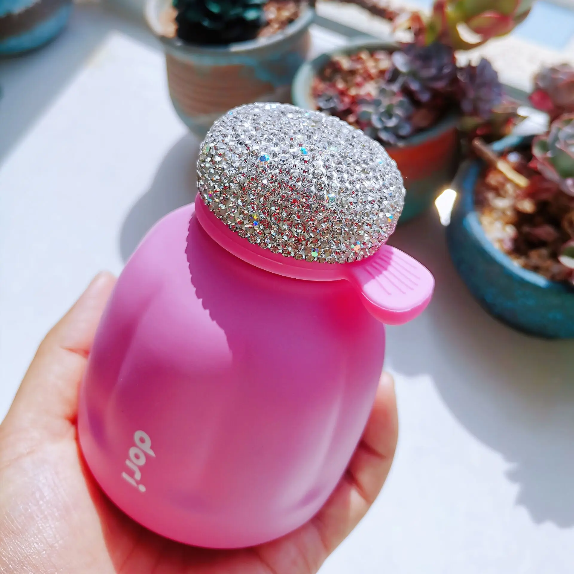 

250ml Lovely Mini Thermos Cup Handcrafted Crystal Rhinestone Travel Portable Thermos Flask Stainless Steel Hot Coffee Cup