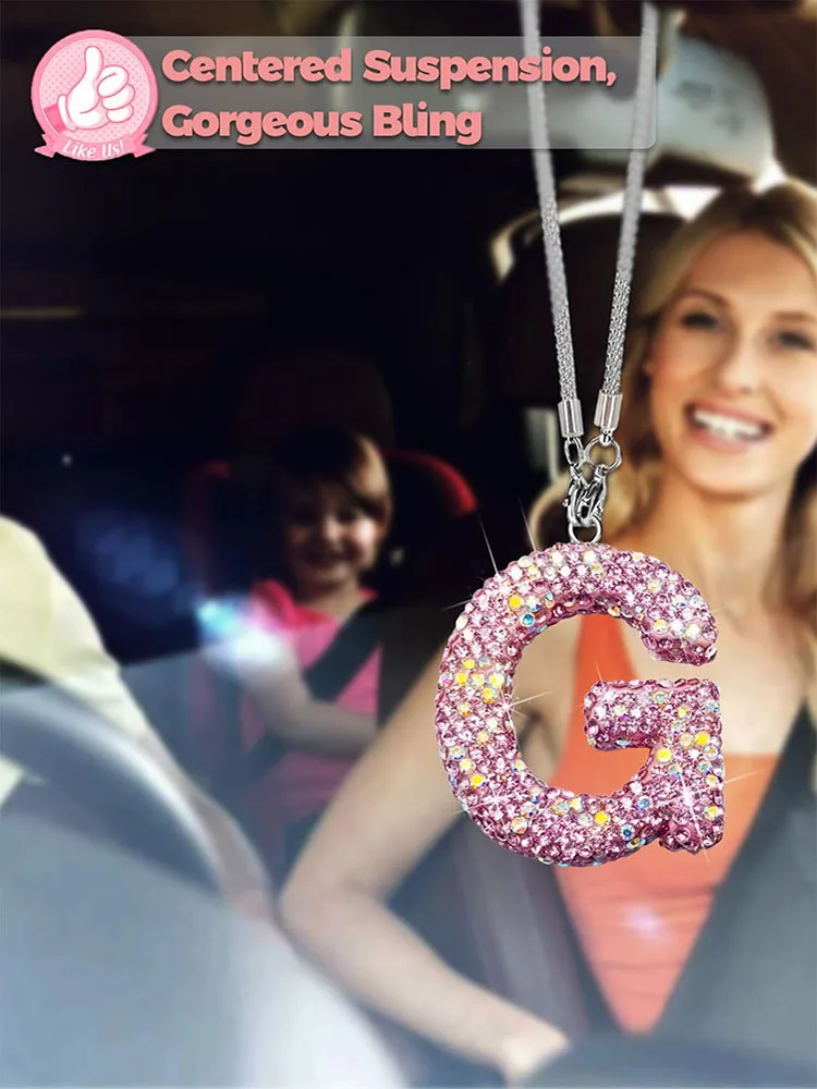 Fashionable High-end Pink Broken Diamond Letters Pendant Accessories DIY Car Interior Decoration Necklace Ready Stock