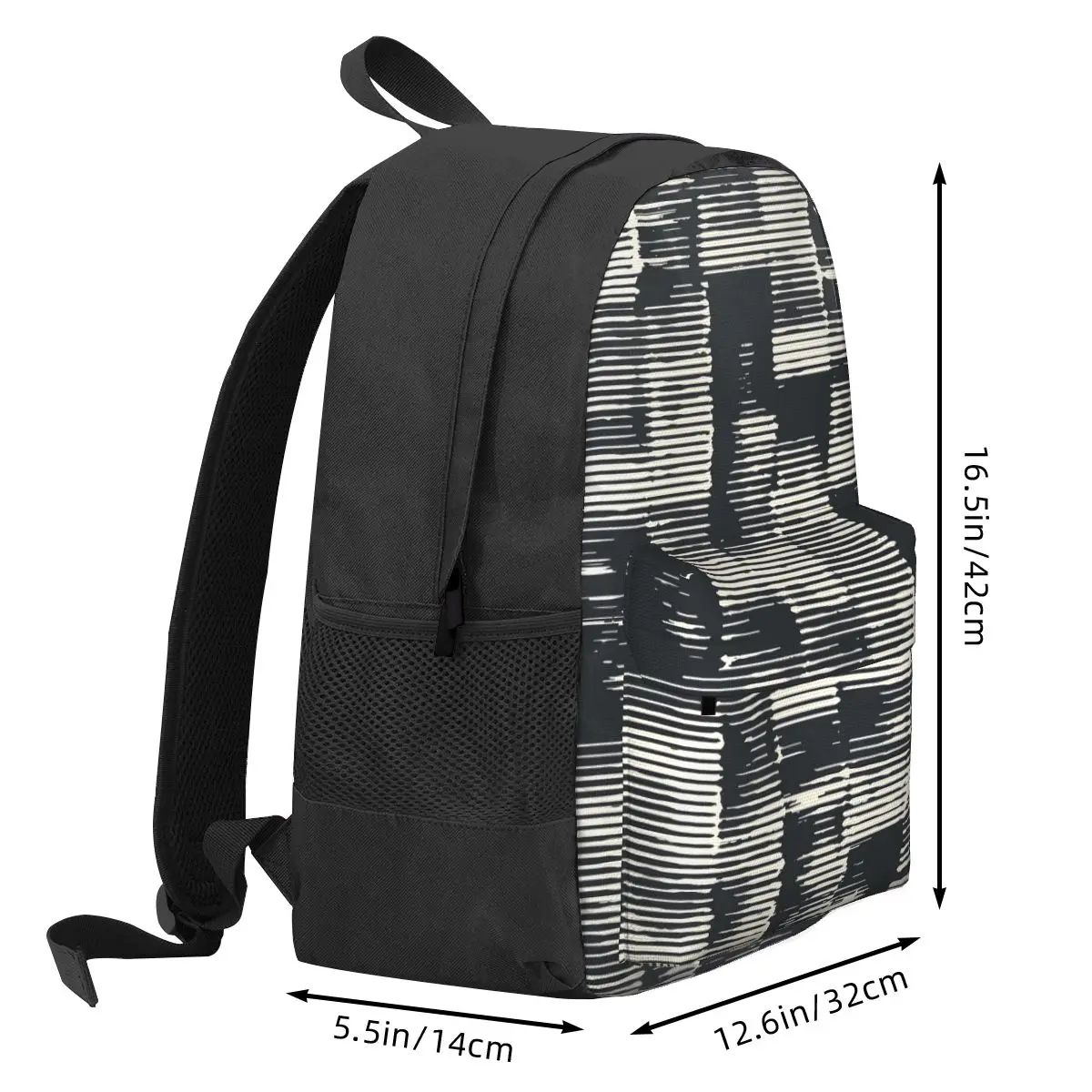 ユニセックスの絞り染めプリントのバックパック、ストリートウェアのバックパック、サイクリングソフトスクールバッグ、高品質のリュックサック、抽象的なブラシプリント、白と黒