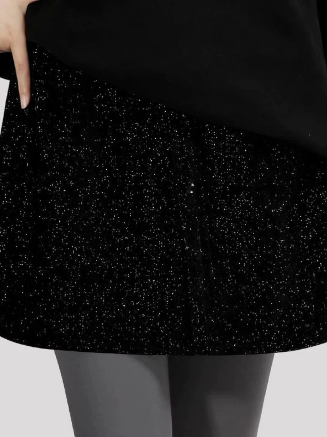 Casual High Waist A-Line Skirt for plus Size Women Black Shiny Sequin Loose Fit Belly Covering Outdoor Wear Summer Skirts