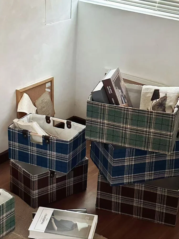 

Ретро-корзина для хранения Maanw с многослойным дизайном, тканевая коробка для хранения с деревянной ручкой, коробка для хранения игрушек и мелочей