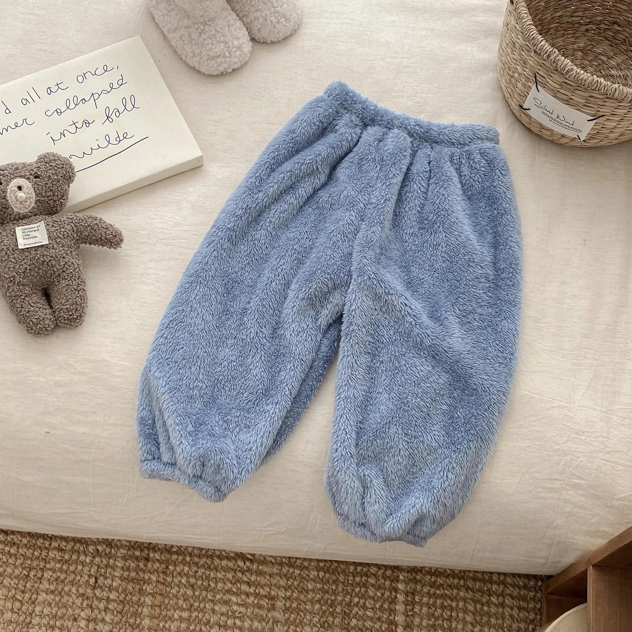 Solid Color Plush Pants Outer Wear Simple All-match Trousers New Fashion Casual Loose Pants Baby Boys Girls Soft Pajamas Pants