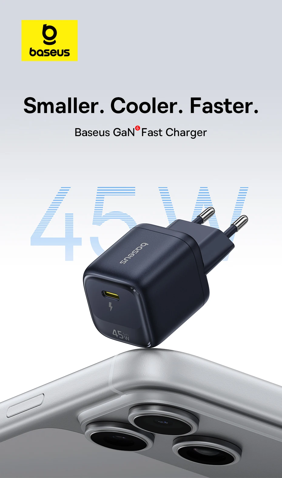 Baseus 45W GaN Ladegerät für iPhone 17 16 15 14 13 Pro Max USB-C Ladegerät mit Unterstützung für PD QC PPS Schnellladung für Laptops – Detail 2