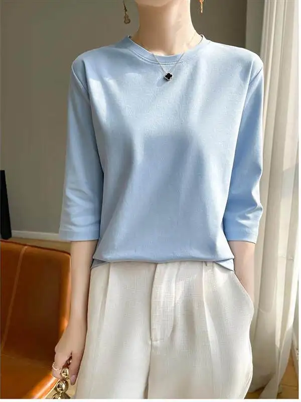 

Футболка High-Quali Silk-Matte Cotton 3/4 Sve, женская круглая, свободная, универсальная, цветная, крутая, австралийская, весенняя...