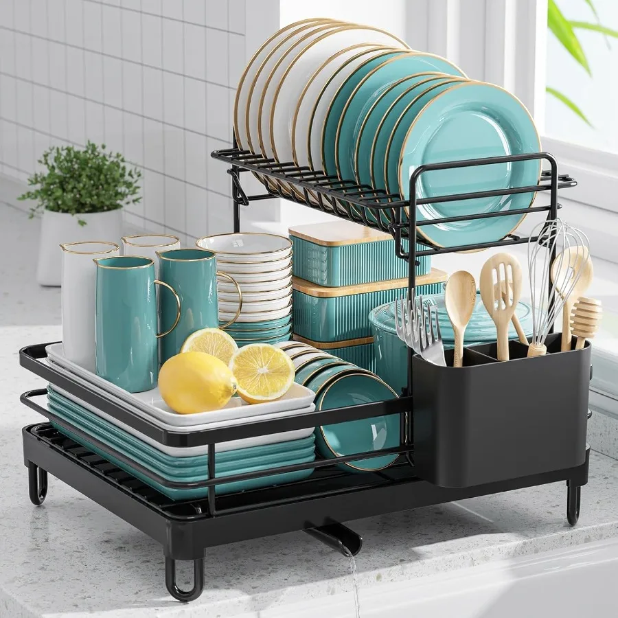 

Dish Drying Rack XLarge Stainless Steel Dish Rack for Kitchen Counter 2Tier Kitchen Organizers and Storage for Dishes Bowls Cut