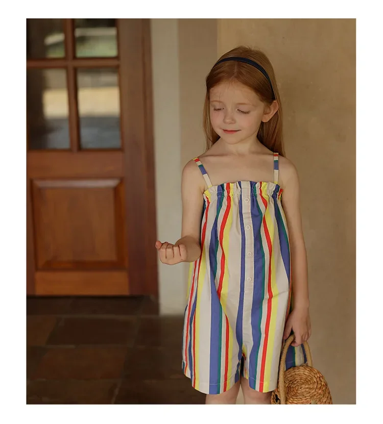 2024 Spring Summer Kids Baby Girls Fashion Clothes - Children Sling Striped Outdoor Overalls , Toddler Outwear Pants 2-7Y