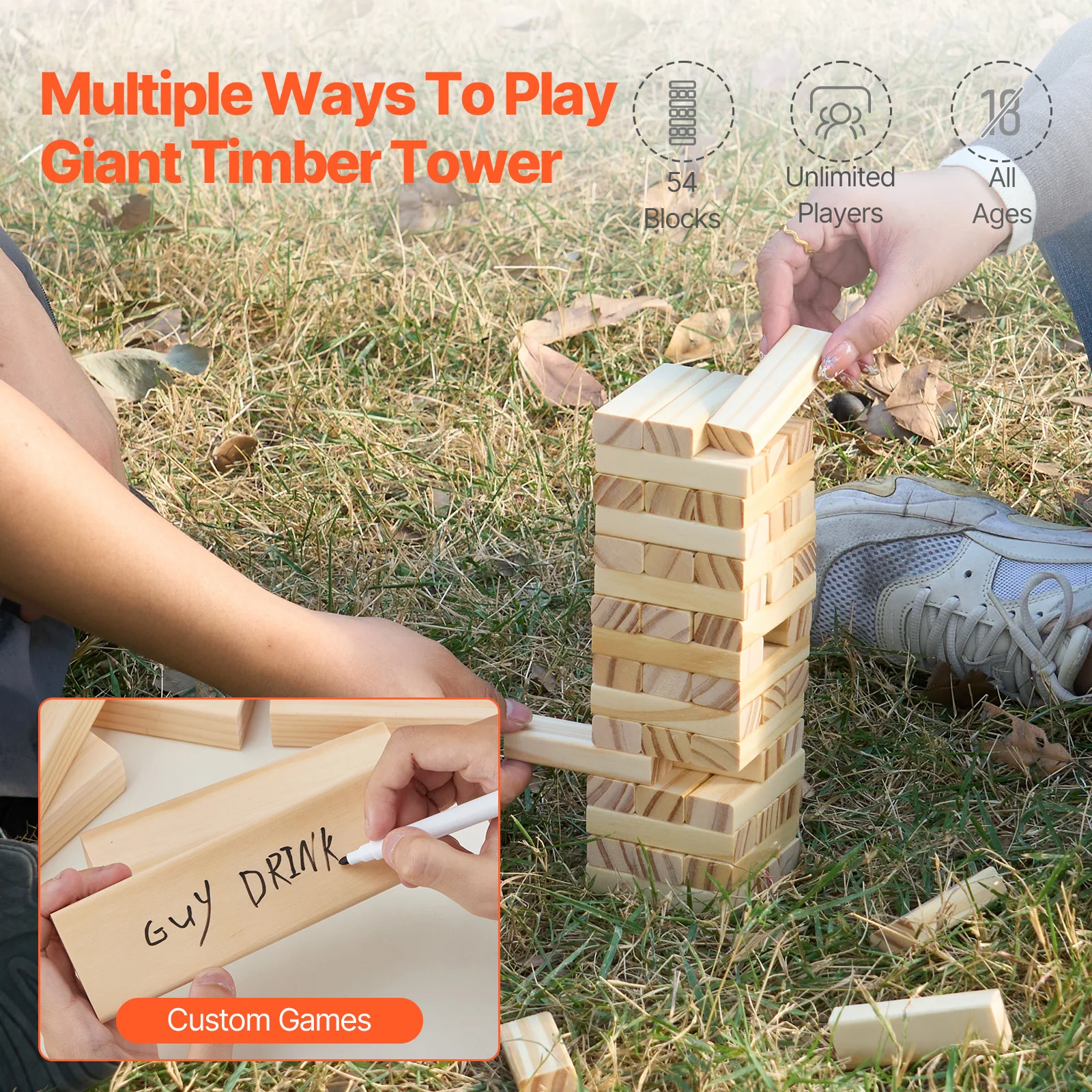 SucceBuy Tumbling ของเล่นไม้ Tumble Tower Blocks เกมไม้สน Tumbling Tower เกมเก็บลังไม้ซ้อนเกม