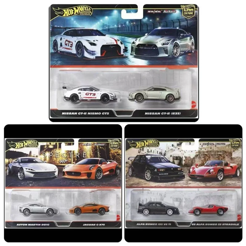 오리지널 핫휠 카 컬쳐 모델 Hbl96 닛산 아스톤 마틴 알파 로메오 커스텀 컬렉션 자동차 모델 듀얼 세트 자동차 선물 장난감