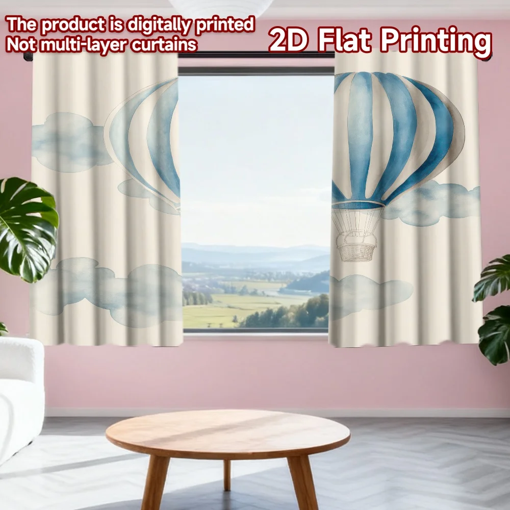 

2D flat printing 2pcs Window Drapes Blue Hot Air Balloon Digital Printed Polyester Drapes Seasonal Party & Holiday Decor for
