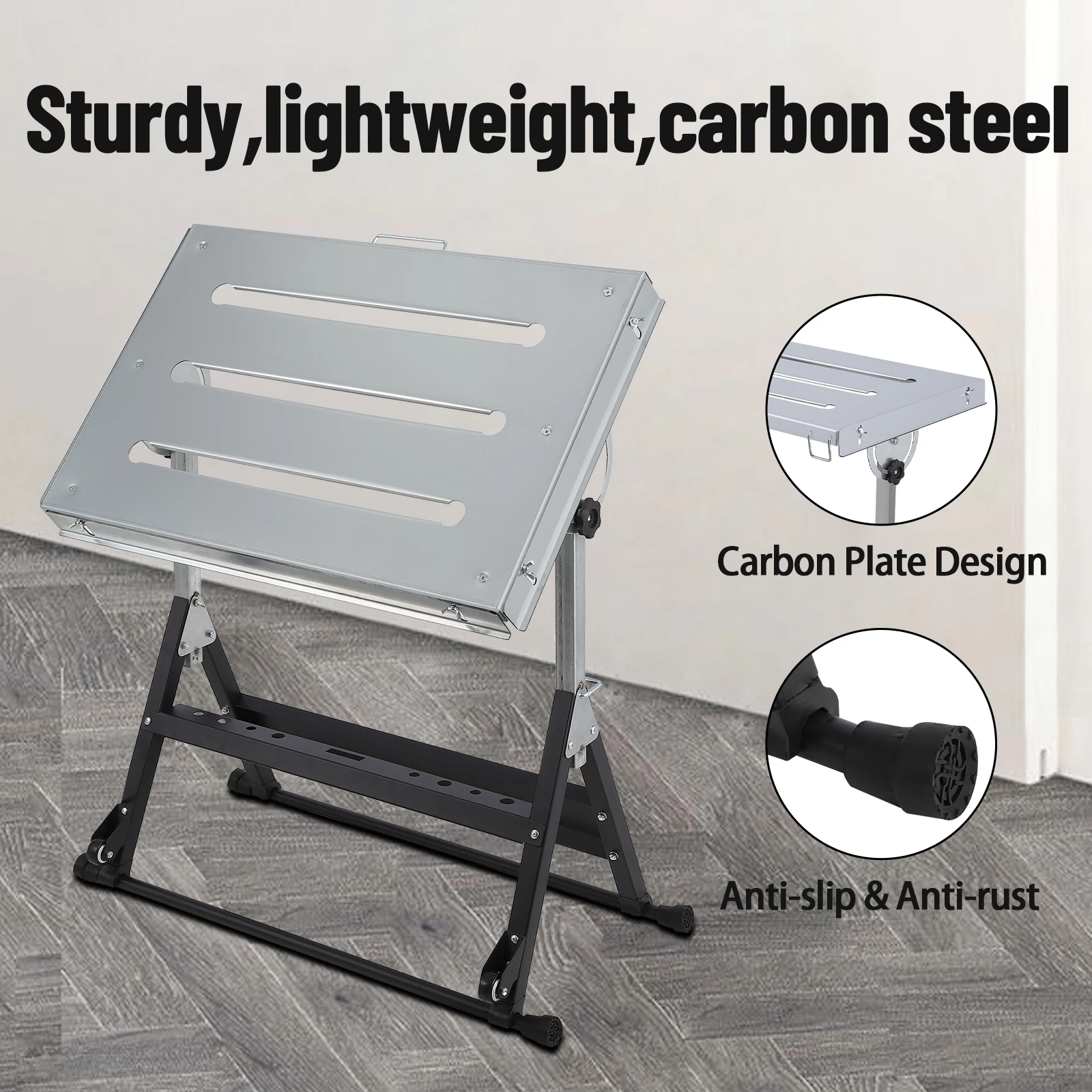 โต๊ะเชื่อมพับได้โต๊ะไนไตรดิ้งพร้อมรู 5/8" รวมรถเข็นเชื่อมพร้อมล้อเลื่อนและเบรกโต๊ะทํางานแบบพกพา